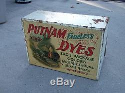 Vintage Putnam Dyes Tin & Wood Cabinet Store Display Case, MONROE DRUG CO