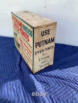 Vintage Putnam Dyes Tin & Wood Cabinet Store Display Case, MONROE DRUG CO