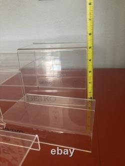 Vintage Seiko Quartz Watch Store Display Case Shelves Lot Of 9 Hard Plastic