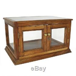 Vintage Store Tabletop Display Cabinet Rectangle Locks Solid Wood Glass Case New
