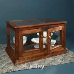 Vintage Store Tabletop Display Cabinet Rectangle Locks Solid Wood Glass Case New