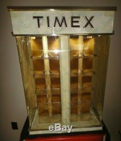 Vintage TIMEX WRIST WATCH ADVERTISING STORE DISPLAY CASE LIGHTS ROTATES KEY RARE