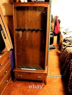 +Vintage Wood Gun Storage Cabinet Display Case Glass Doors & Ammo Storage Drawer