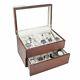 Vintage Wood Watch Case Display Storage Watch Box Glass Top Holds 20+ Watches