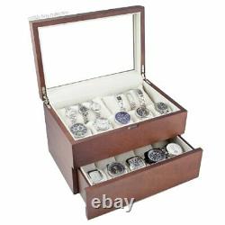 Vintage Wood Watch Case Display Storage Watch Box Glass Top Holds 20+ Watches