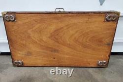 Vintage Wooden Display Case Glass Top Blue Velvet Travel Storage Box