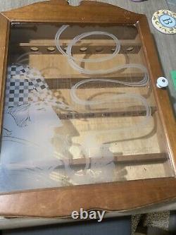 Vintage Wooden Pipe Display Storage Cabinet Case Etched Glass Sherlock Holmes