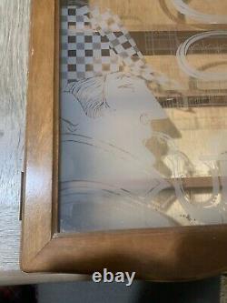 Vintage Wooden Pipe Display Storage Cabinet Case Etched Glass Sherlock Holmes