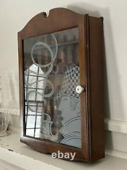 Vintage Wooden Pipe Display Storage Cabinet Case Sherlock Holmes With 16 Pipes