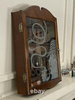 Vintage Wooden Pipe Display Storage Cabinet Case Sherlock Holmes With 16 Pipes