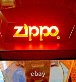 Vintage Zippo Lighter Counter Display Case Lights Up & Rotates Dealer Store RARE