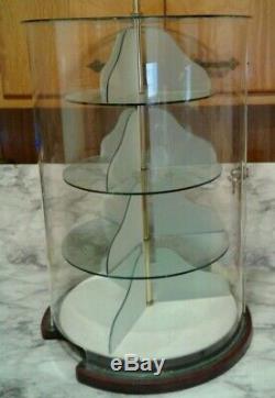 Vntg Round LUCITE & WOOD Rotating Store Display Case Cabinet 23