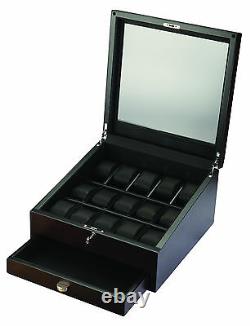 Volta 15 Watch Case with Storage Drawer Black Interior & Brown Finish 31-560975