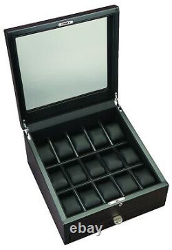 Volta 15 Watch Case with Storage Drawer Black Interior & Brown Finish 31-560975