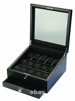 Volta 15 Watch Case with Storage Drawer Black Interior & Carbon Fiber Finish