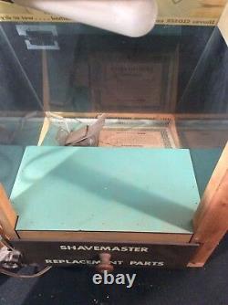 Vtg 50s Sunbeam Shavemaster Glass & Wood Lighted Store Counter Display Case Rare