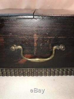 Vtg Antique Victorian Wood Spool Sewing Store Display Case Box Handles Carved