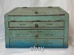 Vtg General Store Display Case Countertop Wood Drawer Beauty & Nail Tools