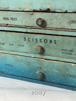 Vtg General Store Display Case Countertop Wood Drawer Beauty & Nail Tools