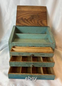 Vtg General Store Display Case Countertop Wood Drawer Beauty & Nail Tools