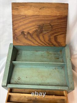 Vtg General Store Display Case Countertop Wood Drawer Beauty & Nail Tools
