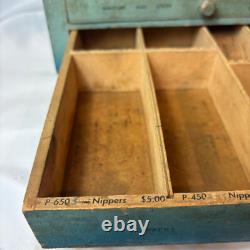 Vtg General Store Display Case Countertop Wood Drawer Beauty & Nail Tools
