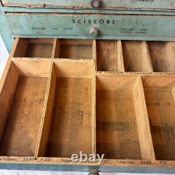 Vtg General Store Display Case Countertop Wood Drawer Beauty & Nail Tools