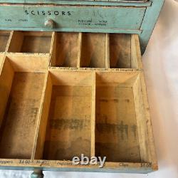 Vtg General Store Display Case Countertop Wood Drawer Beauty & Nail Tools