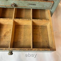 Vtg General Store Display Case Countertop Wood Drawer Beauty & Nail Tools