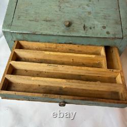 Vtg General Store Display Case Countertop Wood Drawer Beauty & Nail Tools
