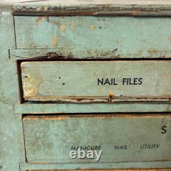 Vtg General Store Display Case Countertop Wood Drawer Beauty & Nail Tools