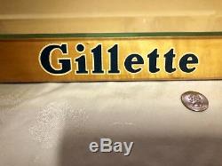 Vtg Gillette Razor Blade Store Counter Top Wooden Display Case Barber Shop Sign