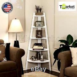 WHITE 5 Shelves Corner Shelf Stand Wood Display Storage Home Furniture 6-Tier US