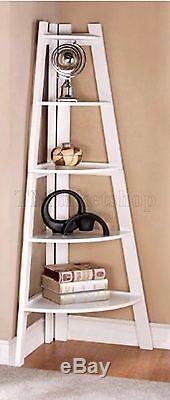 WHITE 5 Shelves Corner Shelf Stand Wood Display Storage Home Furniture 6-Tier US