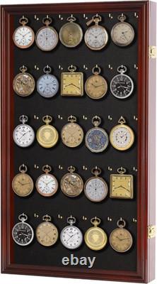 Wall Mount Display Case Wood Frame 24x14 Inch Mahogany Finish Keychain Holder
