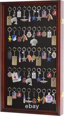 Wall Mount Display Case Wood Frame 24x14 Inch Mahogany Finish Keychain Holder