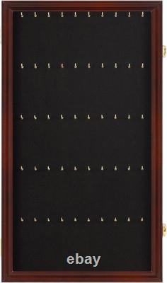 Wall Mount Display Case Wood Frame 24x14 Inch Mahogany Finish Keychain Holder