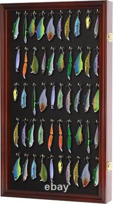 Wall Mount Display Case Wood Frame 24x14 Inch Mahogany Finish Keychain Holder