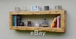 Wall cube floating shelf rustic reclaimed storage bookcase dvd display unit wood