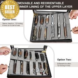 Walnut 2-Tier Knife Display Case with Drawer Real Glass Top Knife Storage