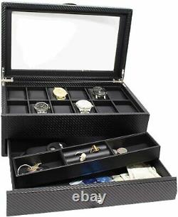 Watch Box- Display Case & Organizer For Men for Sunglasses Rings Phone 12 Slots