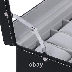 Watch Box Organizer 20 Men Display Storage Case Metal Hinge Black PU Leather Gla