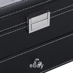 Watch Box Organizer 20 Men Display Storage Case Metal Hinge Black PU Leather Gla