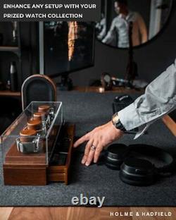 Watch Box Organizer For Men Modern Watch Display Case and Mens Jewelry Walnut