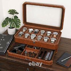 Watch Box with Valet Drawer for Men 12 Slot Luxury Watch Case Display