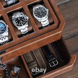 Watch Box with Valet Drawer for Men 12 Slot Luxury Watch Case Display