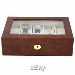 Watch Display Box Jewelry Storage Organizer Holder Case 10 Watches Burlwood Fini