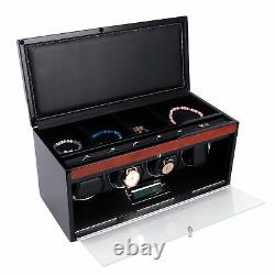 Watch Display Box Wood Oil 4 Watches Full View Mute Watch Winder Storage Case