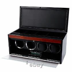 Watch Display Box Wood Oil 4 Watches Full View Mute Watch Winder Storage Case