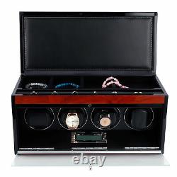 Watch Display Box Wood Oil 4 Watches Full View Mute Watch Winder Storage Case